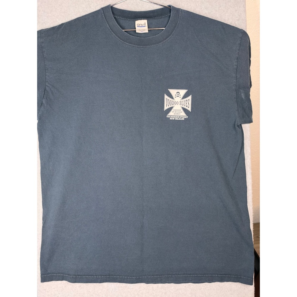 Vintage Anvil Voodoo Blues New Orleans T-Shirt XL Navy Blue Bourbon Street Skull